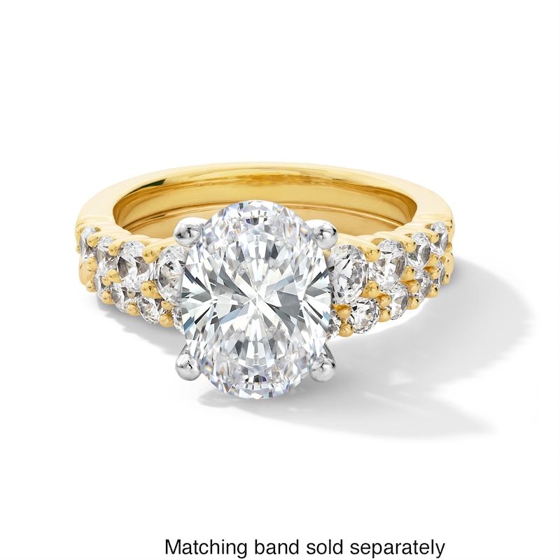 Main Image 4 of 3-3/4 CT. T.W. Oval Certified Lab-Grown Diamond Graduated Shank Engagement Ring in 14K Gold (I/SI2)