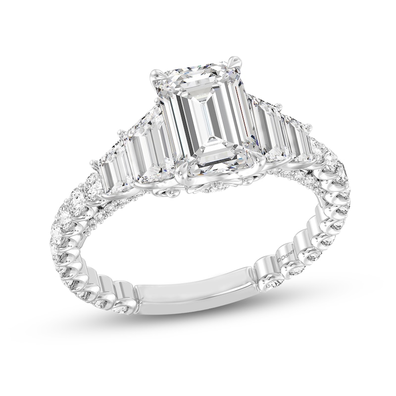Main Image 1 of Enchanted Star Cinderella 4 CT. T.W. Emerald Certified Lab-Grown Diamond Collar Engagement Ring in 14K White Gold