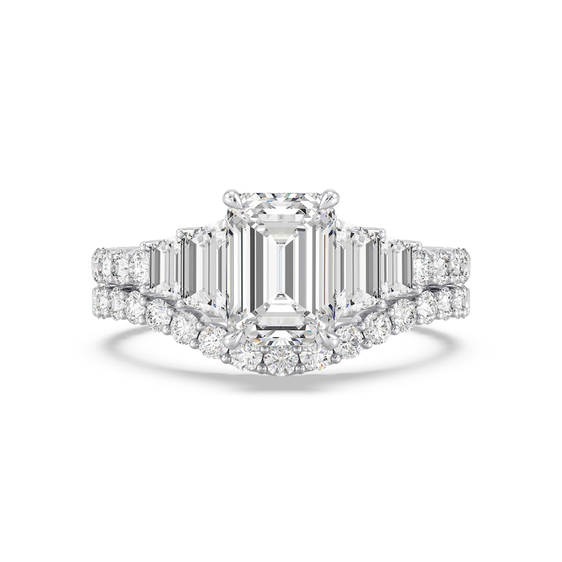 Main Image 7 of Enchanted Star Cinderella 4 CT. T.W. Emerald Certified Lab-Grown Diamond Collar Engagement Ring in 14K White Gold