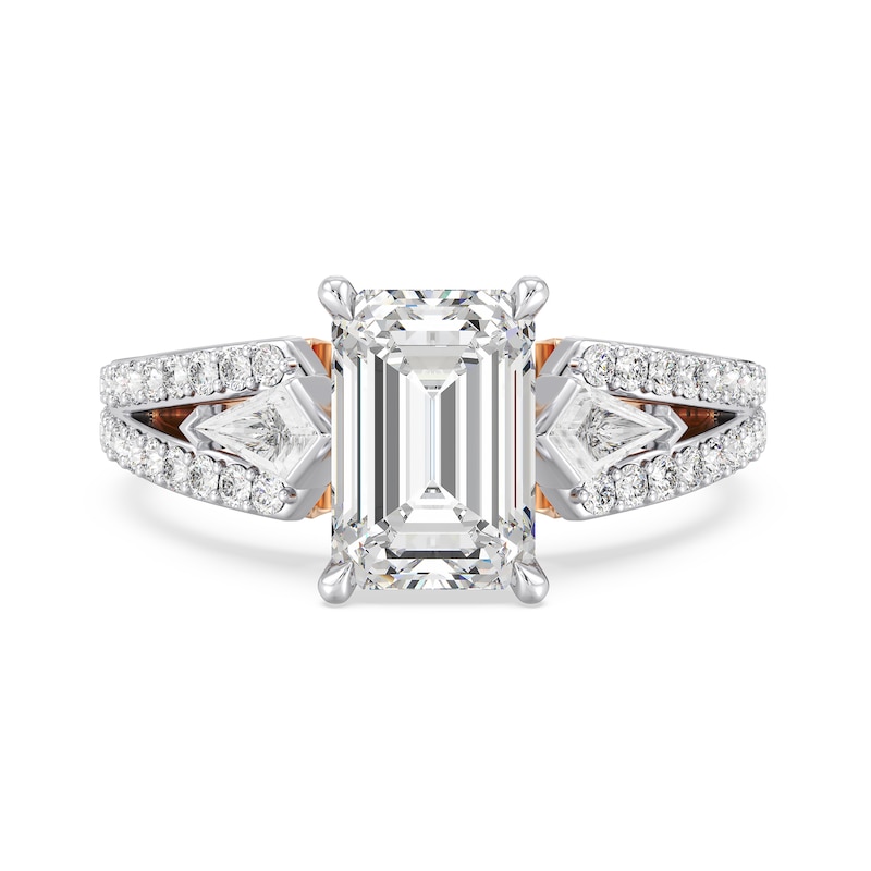 Main Image 4 of Enchanted Star Aurora 4 CT. T.W. Emerald Certified Lab-Grown Diamond Collar Engagement Ring in 14K Two-Tone Gold