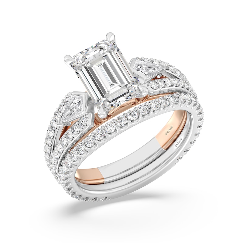 Main Image 6 of Enchanted Star Aurora 4 CT. T.W. Emerald Certified Lab-Grown Diamond Collar Engagement Ring in 14K Two-Tone Gold