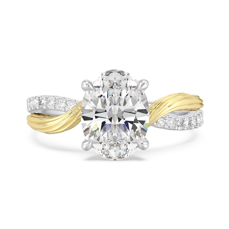 Main Image 4 of Enchanted Star Rapunzel 3-1/3CT. T.W. Oval Certified Lab-Grown Diamond Crossover Engagement Ring in 14K Two-Tone Gold