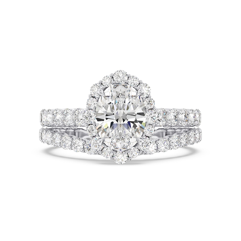 Main Image 7 of Enchanted Star Cinderella 2-7/8 CT. T.W. Oval Certified Lab-Grown Diamond Frame Engagement Ring in 14K White Gold