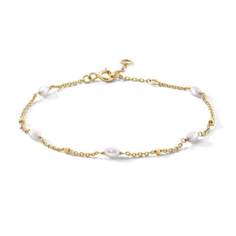 Main Image 1 of Baroque Freshwater Cultured Pearl Station Bracelet in Sterling Silver with 18K Gold Plate