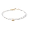 Thumbnail Image 1 of Freshwater Cultured Pearl and White Sapphire Star Charm Bracelet in Sterling Silver with 18K Gold Plate