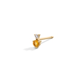 Citrine and White Sapphire Stacked Single Cartilage Stud Earring in 14K Gold