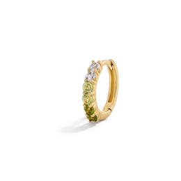 Green Tourmaline, Peridot and White Sapphire Ombré Single Hoop Earring in 14K Gold