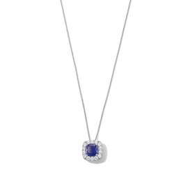 Cushion-Cut Blue Lab-Created Sapphire and 1/2 CT. T.W. Certified Lab-Grown Diamond Frame Pendant in 14K White Gold