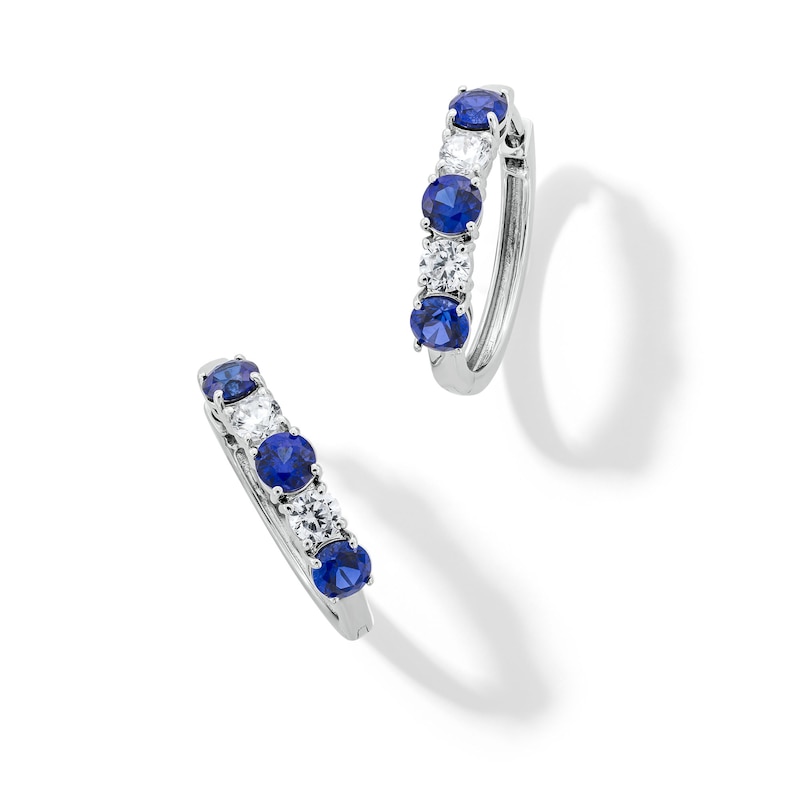 Main Image 1 of Blue Lab-Created Sapphire and 1/2 CT. T.W. Certified Lab-Grown Diamond Hoop Earrings in 14K White Gold (F/SI2)