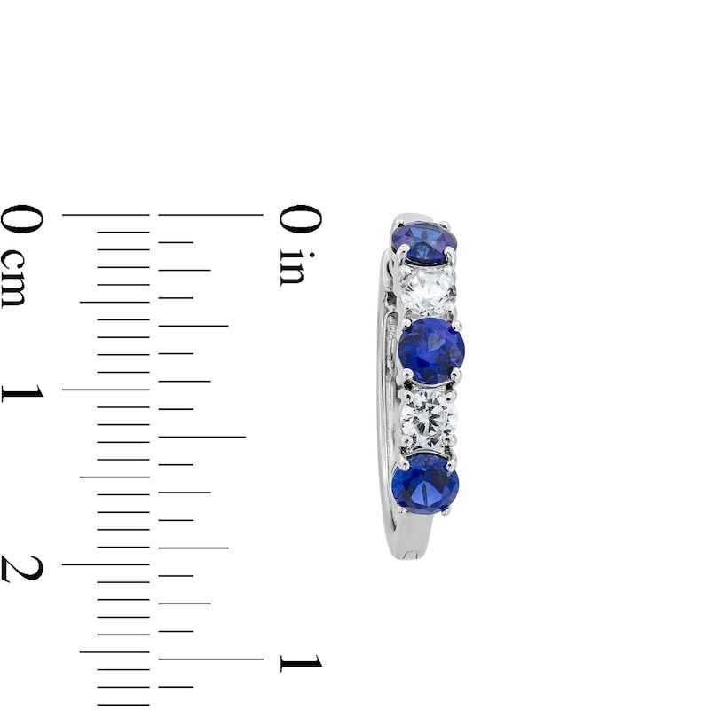 Main Image 3 of Blue Lab-Created Sapphire and 1/2 CT. T.W. Certified Lab-Grown Diamond Hoop Earrings in 14K White Gold (F/SI2)