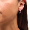 Thumbnail Image 2 of Lab-Created Ruby and 1/2 CT. T.W. Certified Lab-Grown Diamond Hoop Earrings in 14K White Gold (F/SI2)