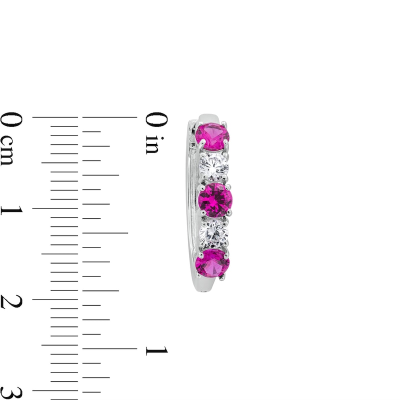 Main Image 3 of Lab-Created Ruby and 1/2 CT. T.W. Certified Lab-Grown Diamond Hoop Earrings in 14K White Gold (F/SI2)