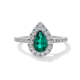 Pear-Shaped Lab-Created Emerald and 1/2 CT. T.W. Certified Lab-Created Diamond Frame Ring in 14K White Gold (F/SI2)