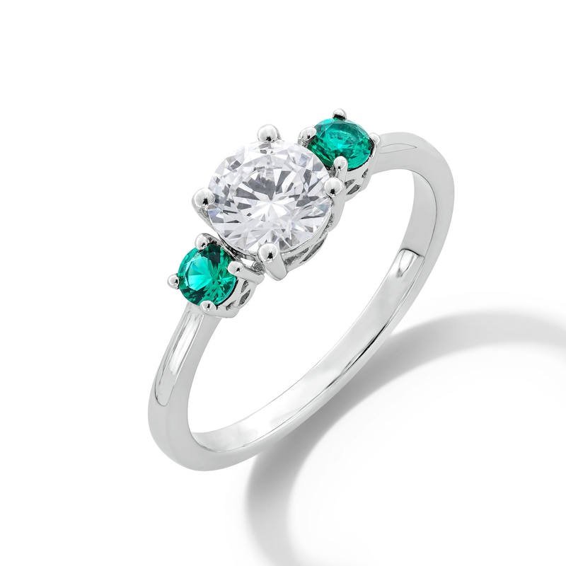 Main Image 3 of Lab-Created Emerald and 3/4 CT. Certified Lab-Grown Diamond Three Stone Ring in 14K White Gold (F/VS2)