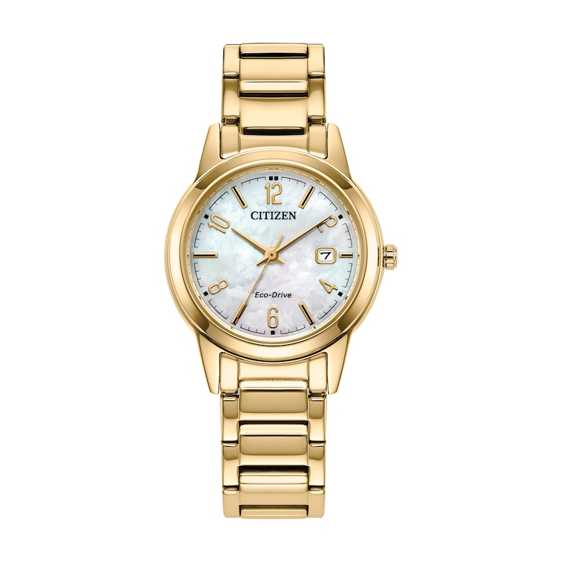Main Image 1 of Ladies’ Citizen Eco-Drive® Dress Classic Gold-Tone IP Watch with Mother-of-Pearl Dial (Model: FE1242-78D)