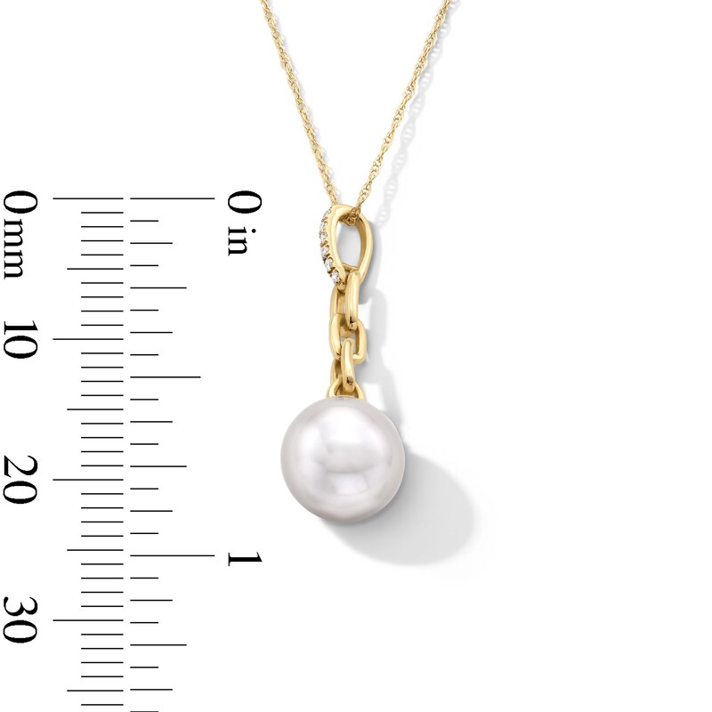 Main Image 2 of 9.0mm Pink Freshwater Cultured Pearl and Diamond Accent Chain Link Drop Pendant in 10K Gold