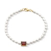 Thumbnail Image 1 of Emerald-Cut Lab-Created Ruby and Freshwater Cultured Pearl Bracelet in Sterling Silver with 18K Gold Plate - 7.25"