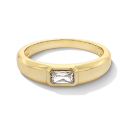 1/3 CT. Emerald-Cut Lab-Grown Diamond Bezel-Set Solitaire Ring in Sterling Silver with 18K Gold Plate