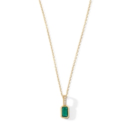 Emerald-Cut Emerald and White Sapphire Pendant in Sterling Silver with 18K Gold Plate