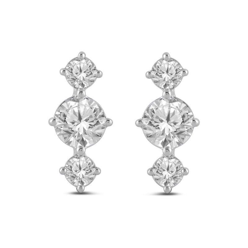 Main Image 4 of White Lab-Created Sapphire Three Stone Drop Pendant and Earrings Set in Sterling Silver