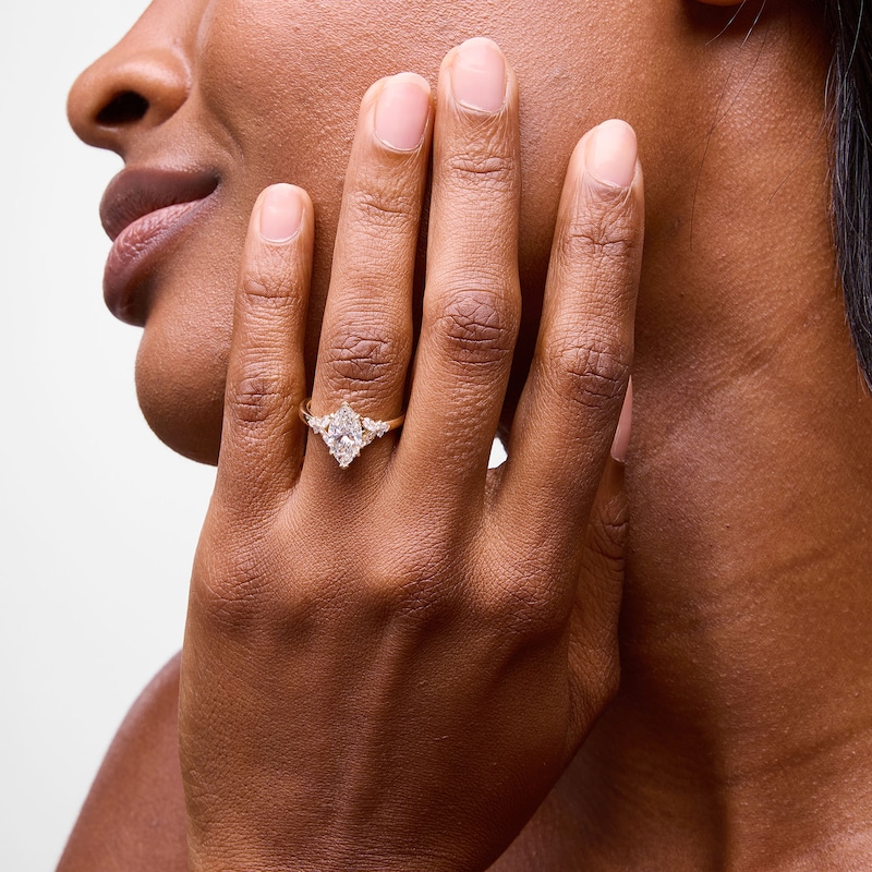 Main Image 2 of Vera Wang Love Collection 1-7/8 CT. T.W. Marquise-Cut Certified Lab-Grown Diamond Floral Engagement Ring in 14K Gold