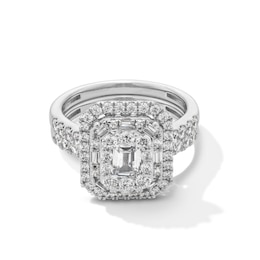 2 CT. T.W. Emerald-Cut Diamond Triple Frame Bridal Set in 14K White Gold