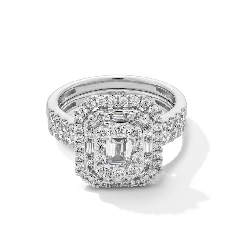 Main Image 1 of 2 CT. T.W. Emerald-Cut Diamond Triple Frame Bridal Set in 14K White Gold