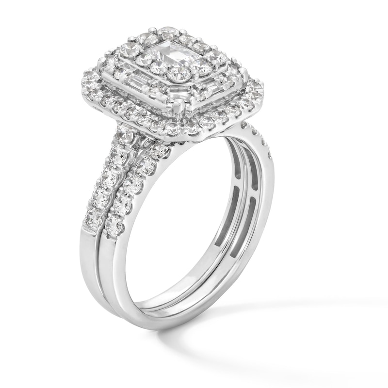 Main Image 3 of 2 CT. T.W. Emerald-Cut Diamond Triple Frame Bridal Set in 14K White Gold