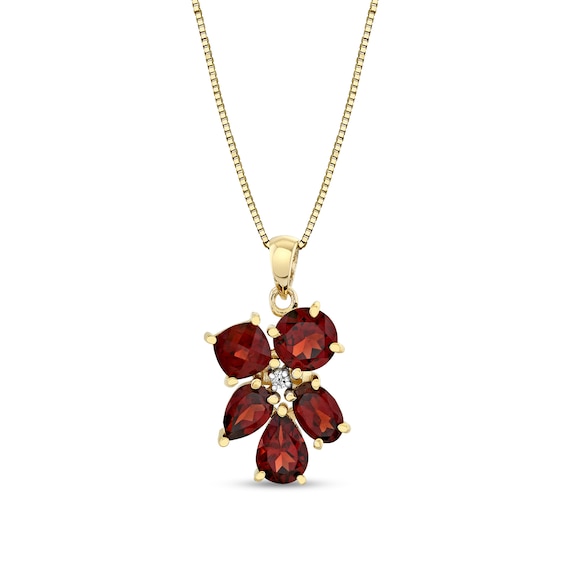 10K Gold Garnet Cross Pendant Necklace - Round Solitaire Gemstone, Flared Arms Design, Includes 18" Gold Chain