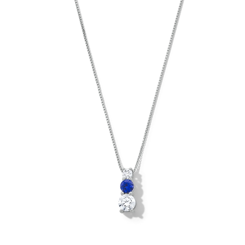 Main Image 1 of Blue Lab-Created Sapphire and 5/8 CT. T.W. Certified Lab-Grown Diamond Graduated Trio Pendant in 14K White Gold