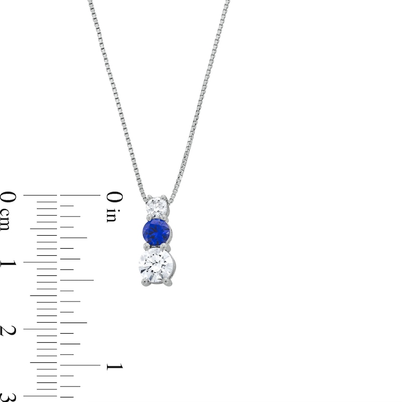 Main Image 3 of Blue Lab-Created Sapphire and 5/8 CT. T.W. Certified Lab-Grown Diamond Graduated Trio Pendant in 14K White Gold