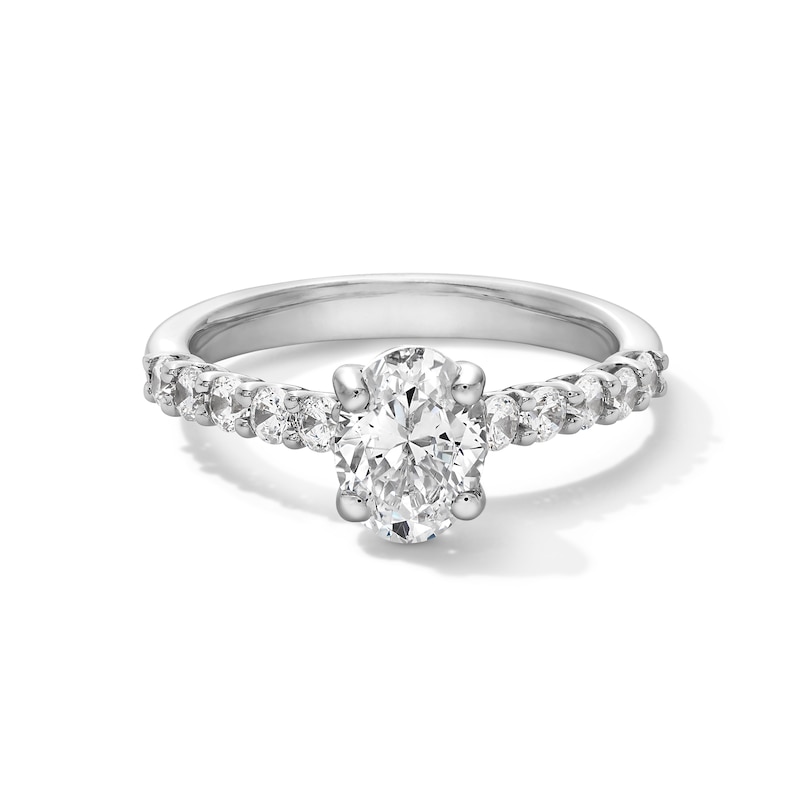 Main Image 1 of 1-1/2 CT. T.W. Oval Certified Lab-Grown Diamond Engagement Ring in 14K White Gold (I/SI2)