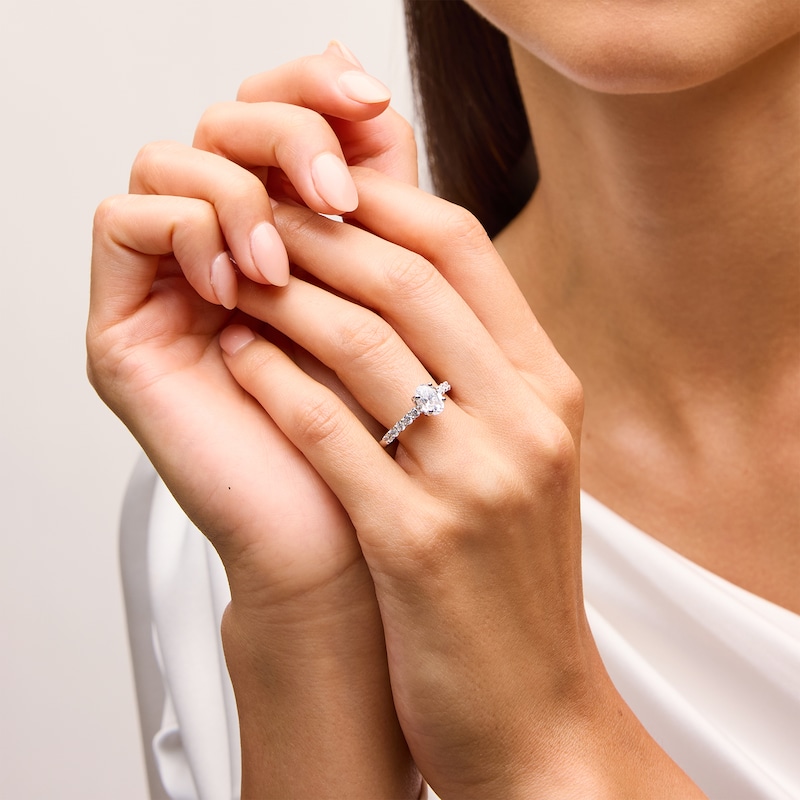 Main Image 2 of 1-1/2 CT. T.W. Oval Certified Lab-Grown Diamond Engagement Ring in 14K White Gold (I/SI2)