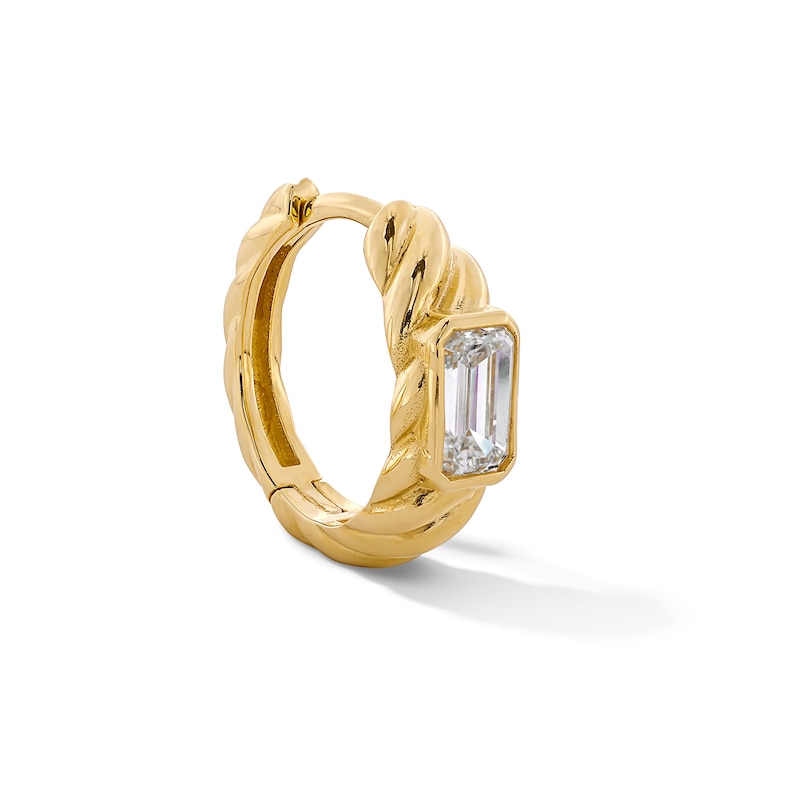 Main Image 1 of 1/3 CT. T.W. Emerald-Cut Lab-Grown Diamond Solitaire Single Hoop Earring in 10K Gold