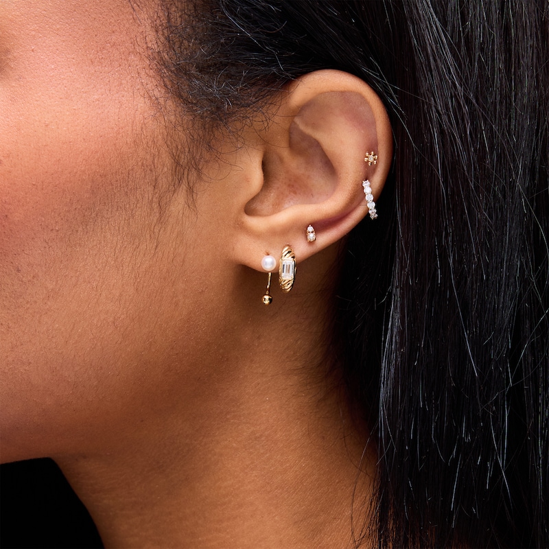 Main Image 2 of 1/3 CT. T.W. Emerald-Cut Lab-Grown Diamond Solitaire Single Hoop Earring in 10K Gold