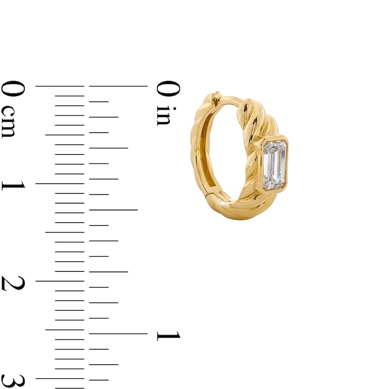Main Image 3 of 1/3 CT. T.W. Emerald-Cut Lab-Grown Diamond Solitaire Single Hoop Earring in 10K Gold