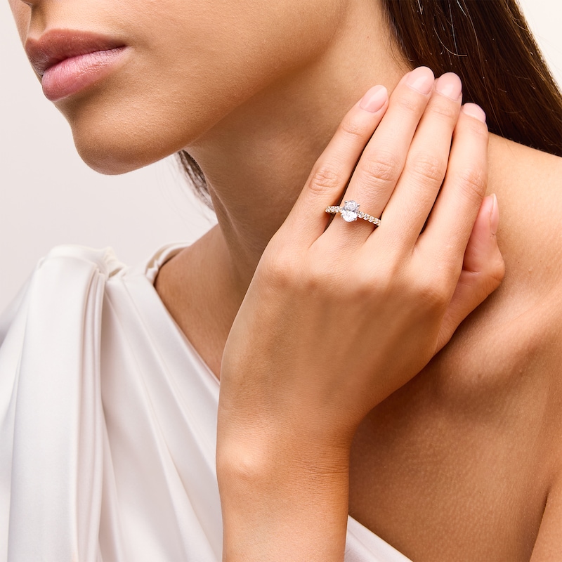 Main Image 2 of 1-1/2 CT. T.W. Oval Certified Lab-Grown Diamond Engagement Ring in 14K Gold (I/SI2)