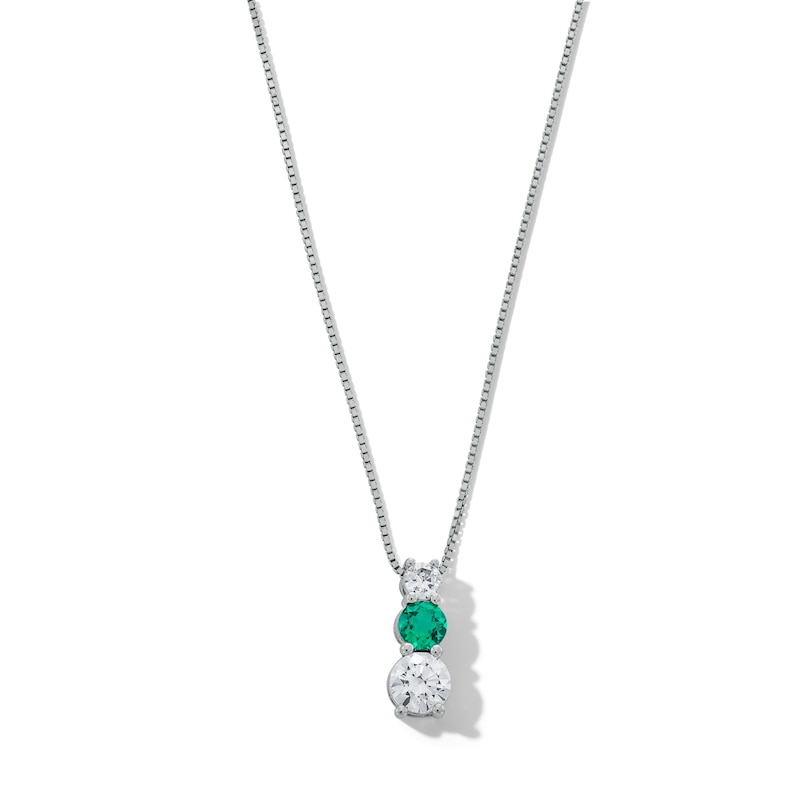 Main Image 1 of Lab-Created Emerald and 5/8 CT. T.W. Certified Lab-Grown Diamond Graduated Trio Pendant in 14K White Gold (F/VS2)