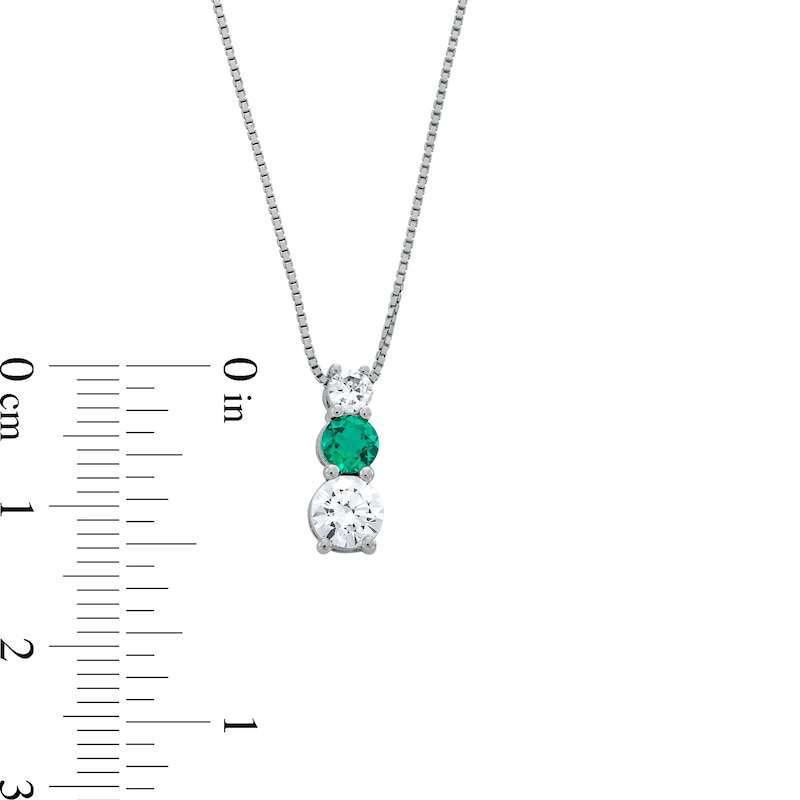 Main Image 3 of Lab-Created Emerald and 5/8 CT. T.W. Certified Lab-Grown Diamond Graduated Trio Pendant in 14K White Gold (F/VS2)