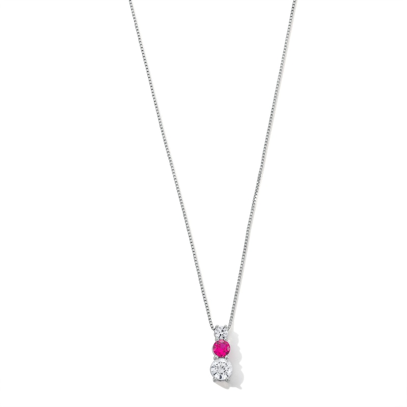 Main Image 1 of Lab-Created Ruby and 5/8 CT. T.W. Certified Lab-Grown Diamond Graduated Trio Pendant in 14K White Gold (F/VS2)