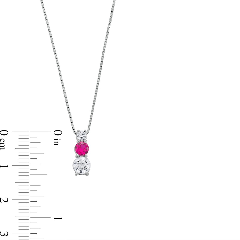 Main Image 3 of Lab-Created Ruby and 5/8 CT. T.W. Certified Lab-Grown Diamond Graduated Trio Pendant in 14K White Gold (F/VS2)