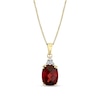 Thumbnail Image 1 of Elongated Cushion-Shaped Garnet and 1/20 CT. T.W. Diamond Tri-Top Pendant in 14K Gold
