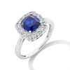 Thumbnail Image 3 of Cushion-Cut Blue Lab-Created Sapphire and 1/2 CT. T.W. Certified Lab-Grown Diamond Frame Ring in 14K White Gold