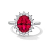 Thumbnail Image 1 of Oval Lab-Created Ruby and 1/2 CT. T.W. Certified Lab-Grown Diamond Sunburst Frame Ring in 14K White Gold (F/SI2)