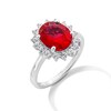 Thumbnail Image 3 of Oval Lab-Created Ruby and 1/2 CT. T.W. Certified Lab-Grown Diamond Sunburst Frame Ring in 14K White Gold (F/SI2)