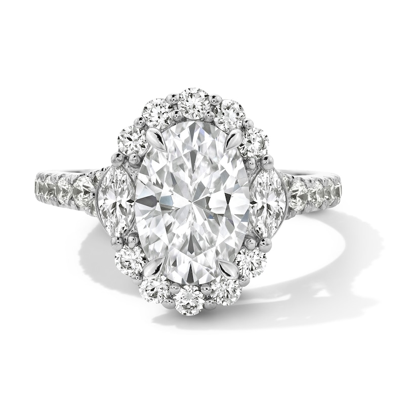 Main Image 1 of Vera Wang Love Collection 3 CT. T.W. Oval Certified Lab-Grown Diamond Scallop Engagement Ring in 14K White Gold