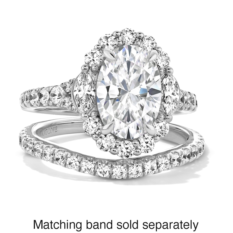 Main Image 3 of Vera Wang Love Collection 3 CT. T.W. Oval Certified Lab-Grown Diamond Scallop Engagement Ring in 14K White Gold