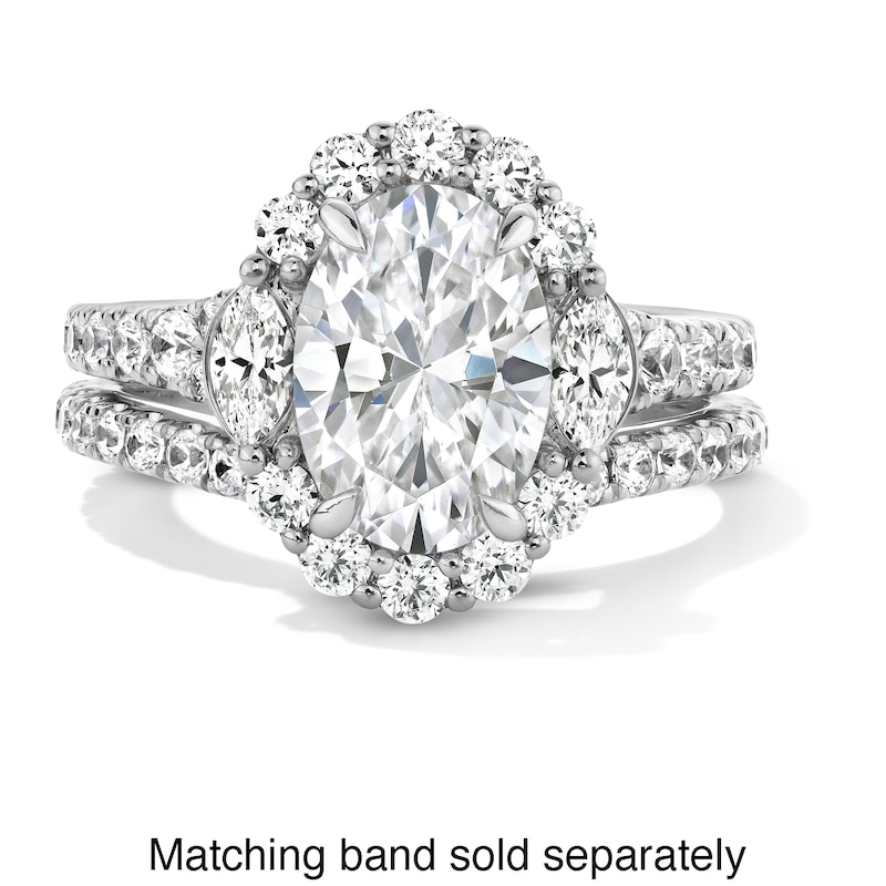 Main Image 4 of Vera Wang Love Collection 3 CT. T.W. Oval Certified Lab-Grown Diamond Scallop Engagement Ring in 14K White Gold