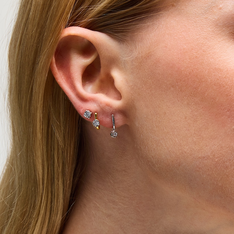 Main Image 2 of 1/4 CT. T.W. Diamond Miracle Solitaire Three Pair Earrings Set in Sterling Silver and 14K Gold Plate