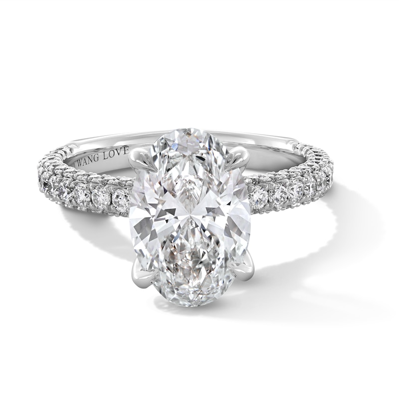 Main Image 1 of Vera Wang Love Collection 3-7/8 CT. T.W. Oval Certified Lab-Grown Diamond Engagement Ring in 14K White Gold (F/VS2)